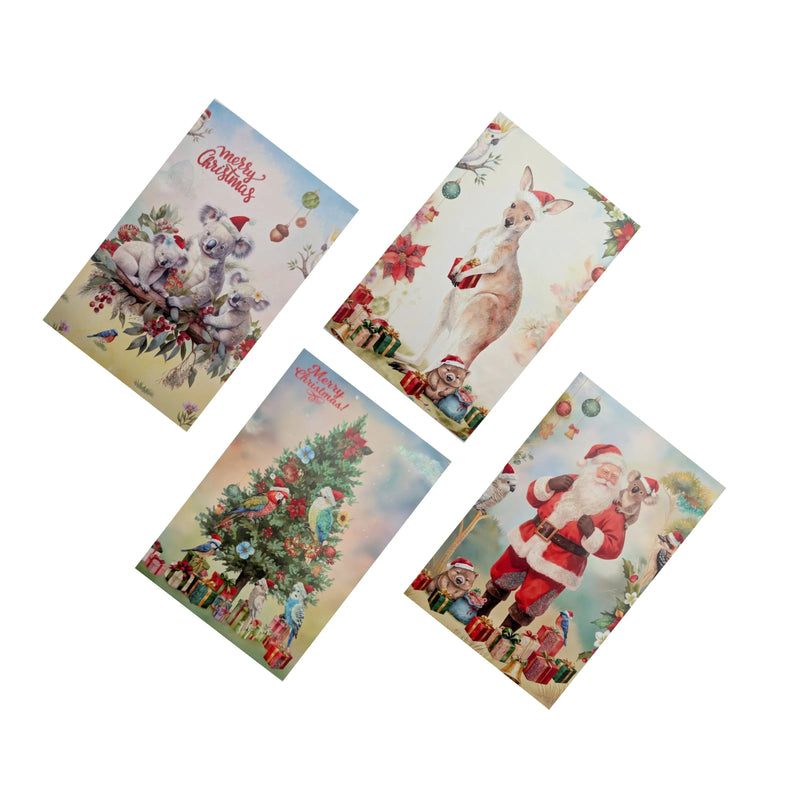 Christmas Aussie Native Cards Glitter, 11.5 x 17.5 cm – Pack of 8, Bulk Buy x48
