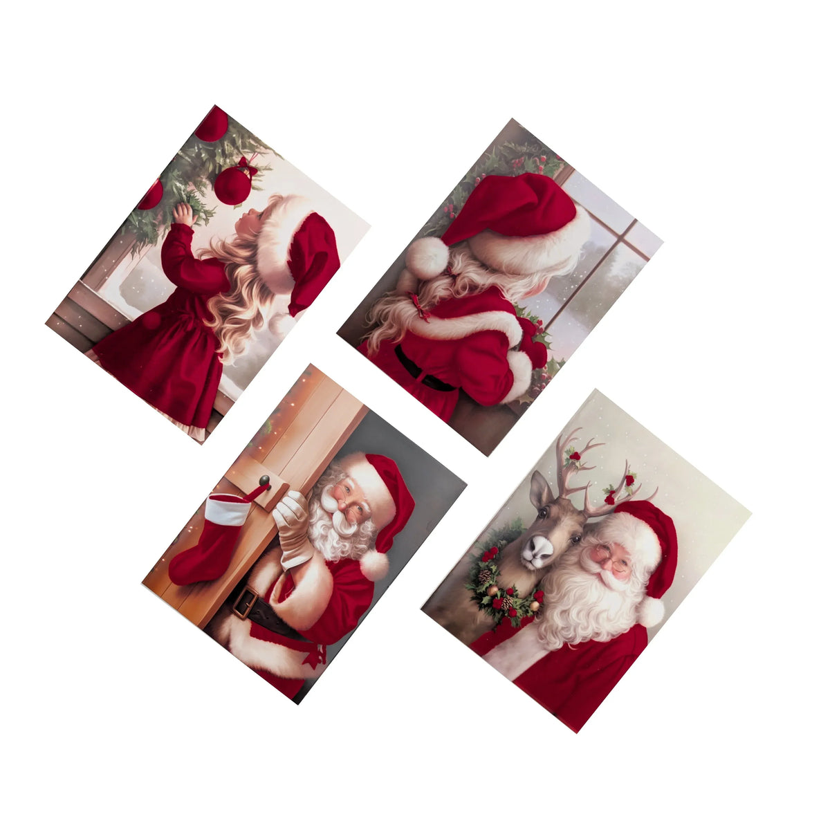 Christmas Flocked Velvet Santa & Family Cards, 12 x 17 cm – Pack of 6, Bulk Buy x48