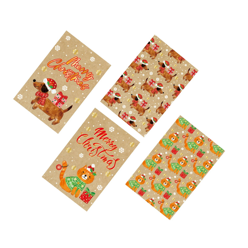 Christmas Kraft Festive Pets Cards, 11.5 x 17.5 cm – Pack of 8, Bulk Buy x48