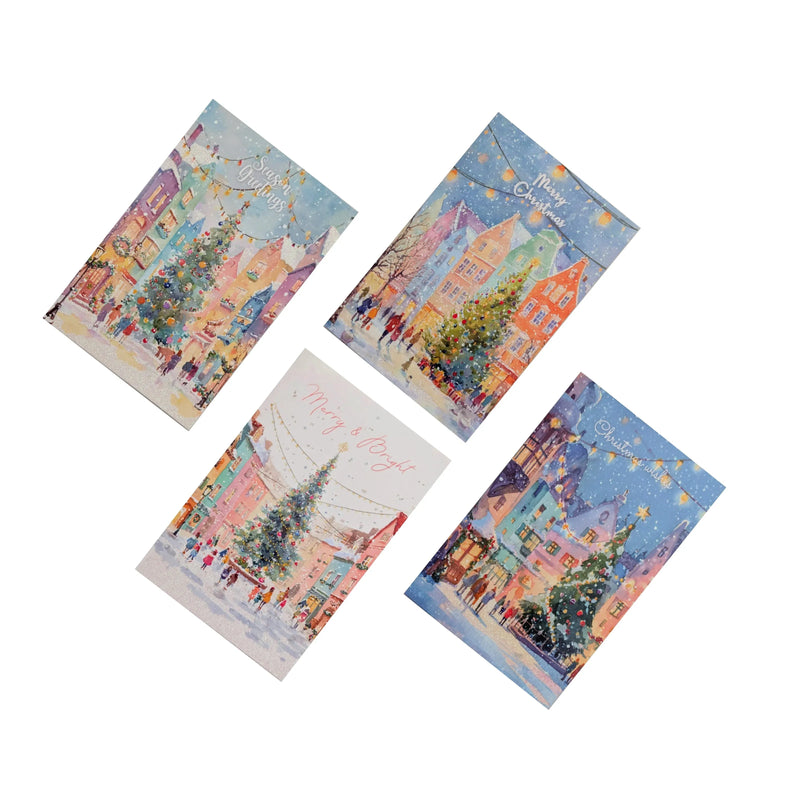 Christmas Nordic Night Cards Glitter, 12 x 17 cm – Pack of 8, Bulk Buy x48