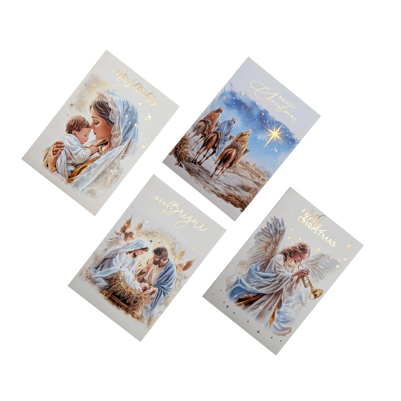 Christmas Foiled Religious Cards, 11.5 x 17.5 cm – Pack of 8, Bulk Buy x48