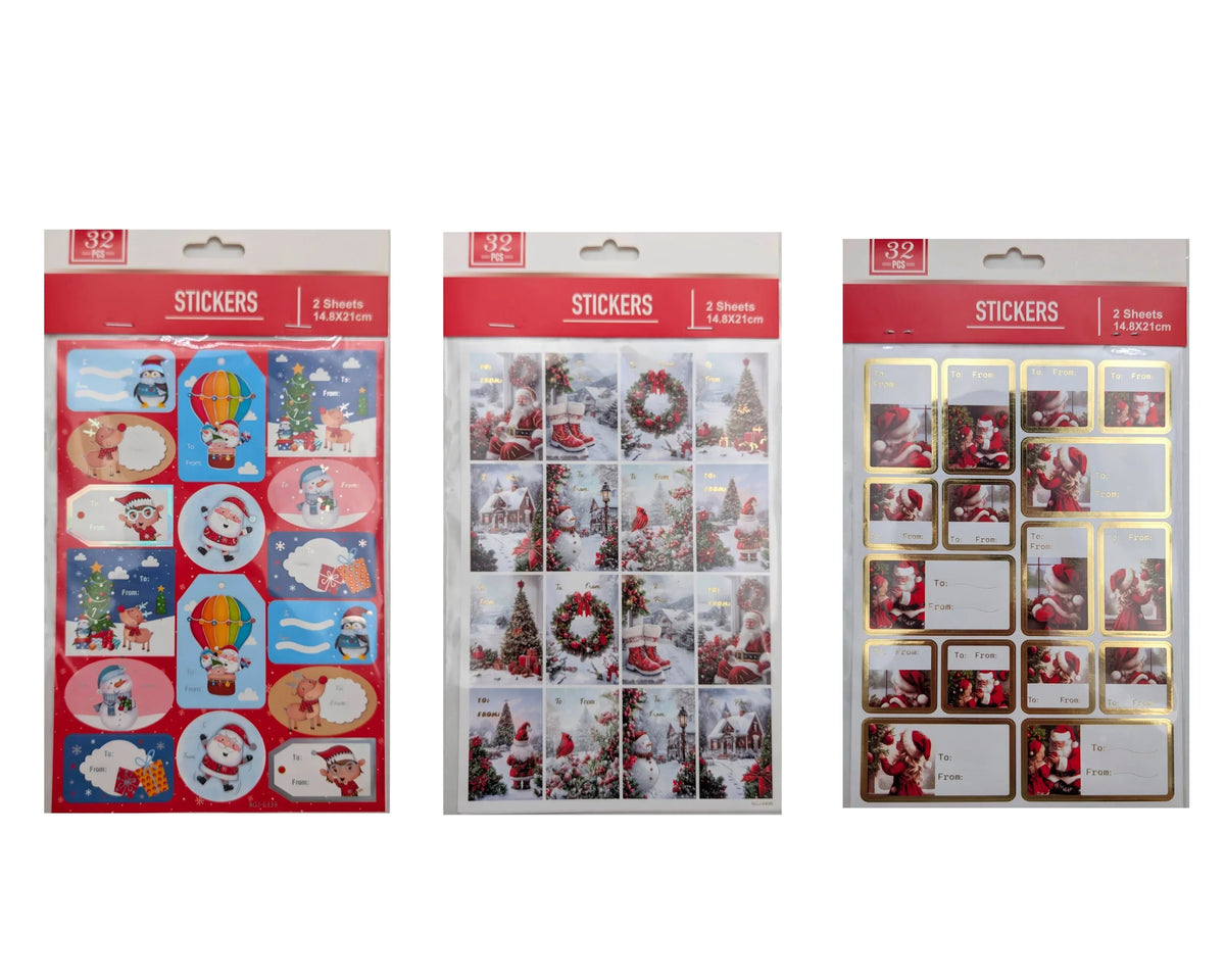 Christmas Stickers Foiled – Pack of 32, Bulk Buy x36
