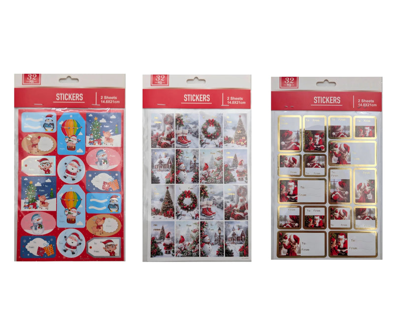 Christmas Stickers Foiled – Pack of 32, Bulk Buy x36