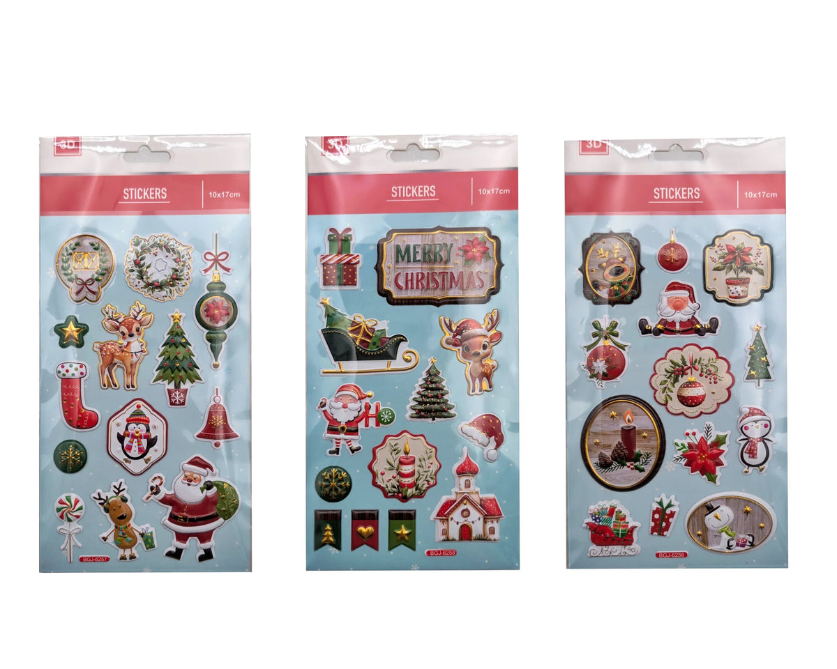 Christmas 3D Stickers, 10 x 17 cm – Bulk Buy x36