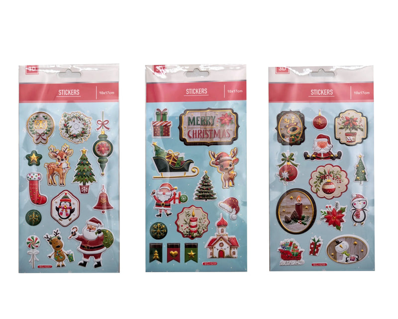 Christmas 3D Stickers, 10 x 17 cm – Bulk Buy x36
