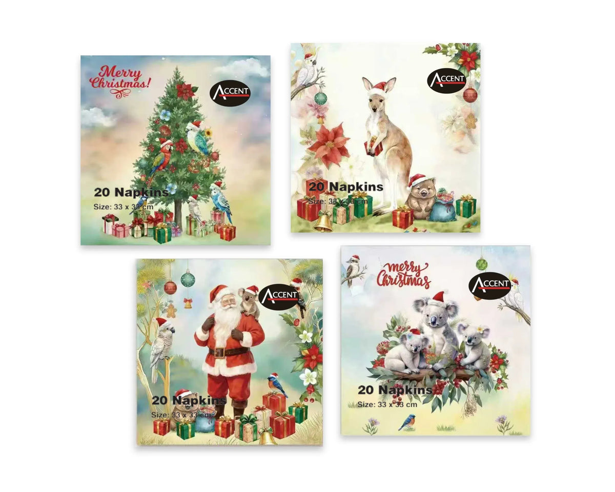 Christmas Aussie Native Napkin 2-Ply, 33 x 33 cm – Pack of 20, Bulk Buy x48