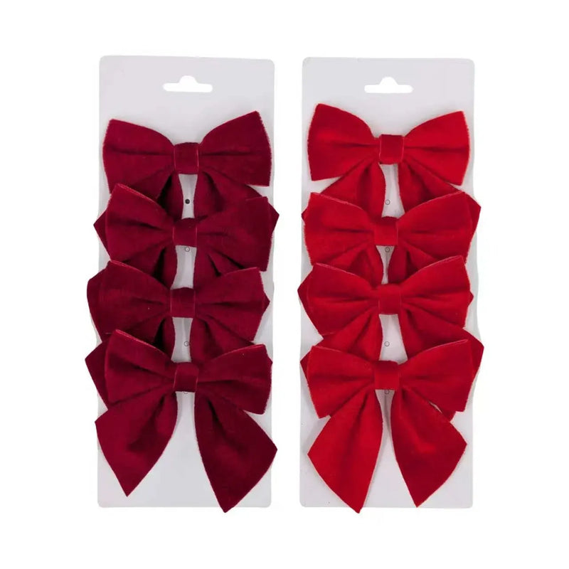 Christmas Red & Burgundy Bow, 10 x 12 cm – Pack of 4, 2 Assorted Designs, Bulk Buy x24