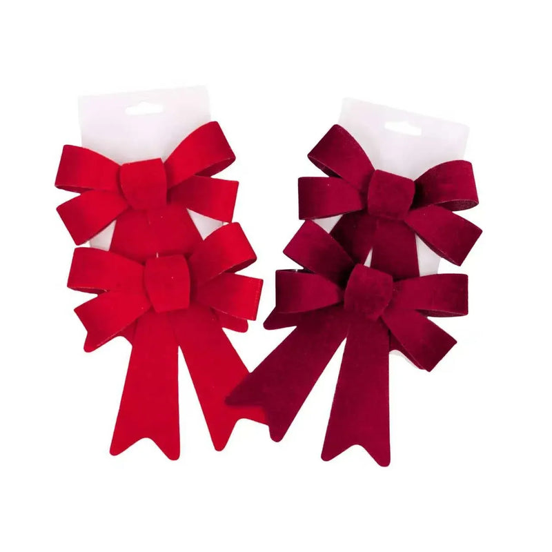 Christmas Red & Burgundy Bow, 14 x 20 cm – Pack of 2, 2 Assorted Designs, Bulk Buy x24