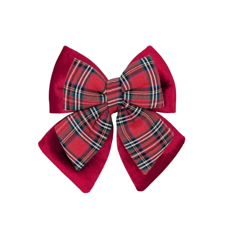 Christmas Layered Velvet & Tartan Bow, 20 x 22 cm – Bulk Buy x24