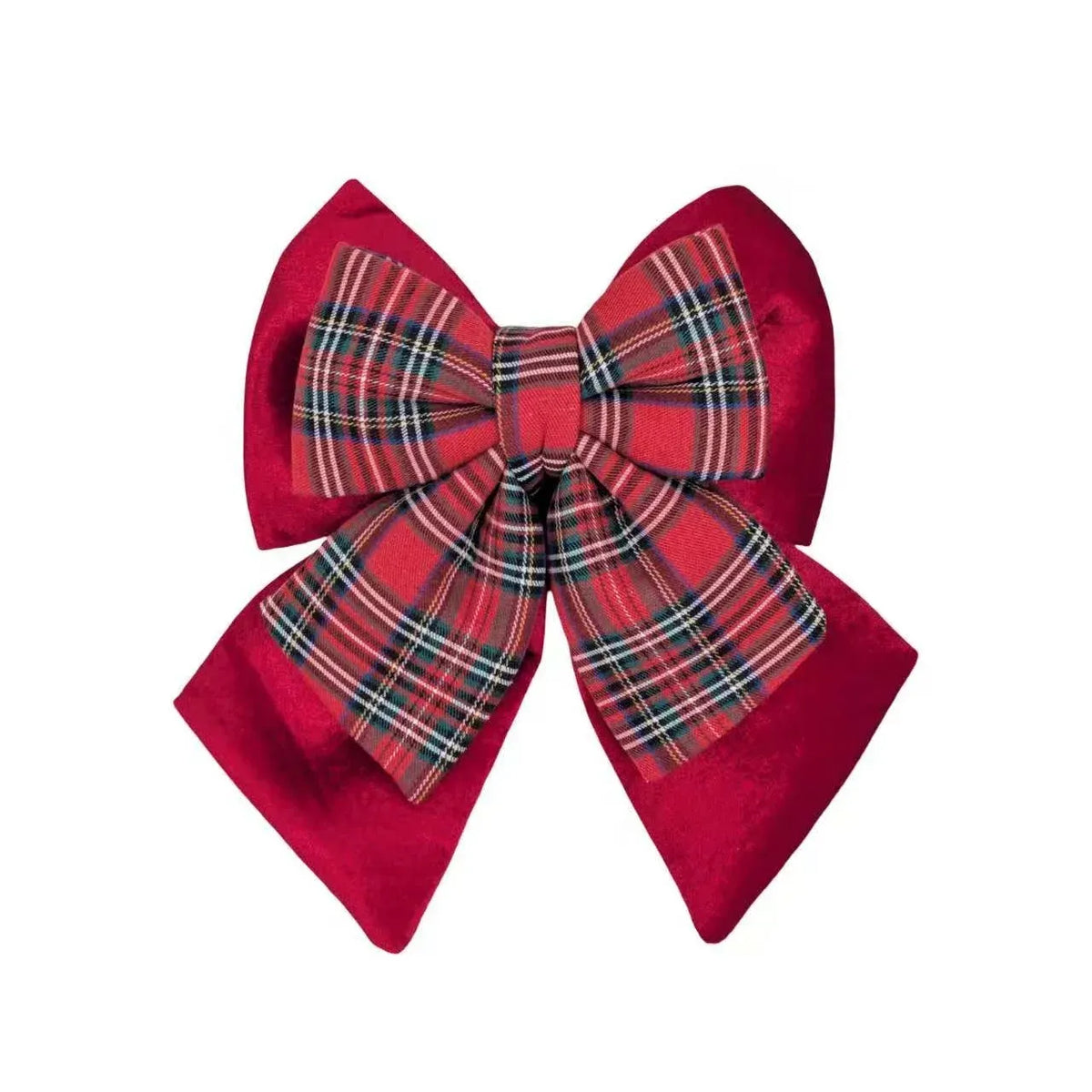 Christmas Layered Velvet & Tartan Bow, 25 x 32 cm – Bulk Buy x24