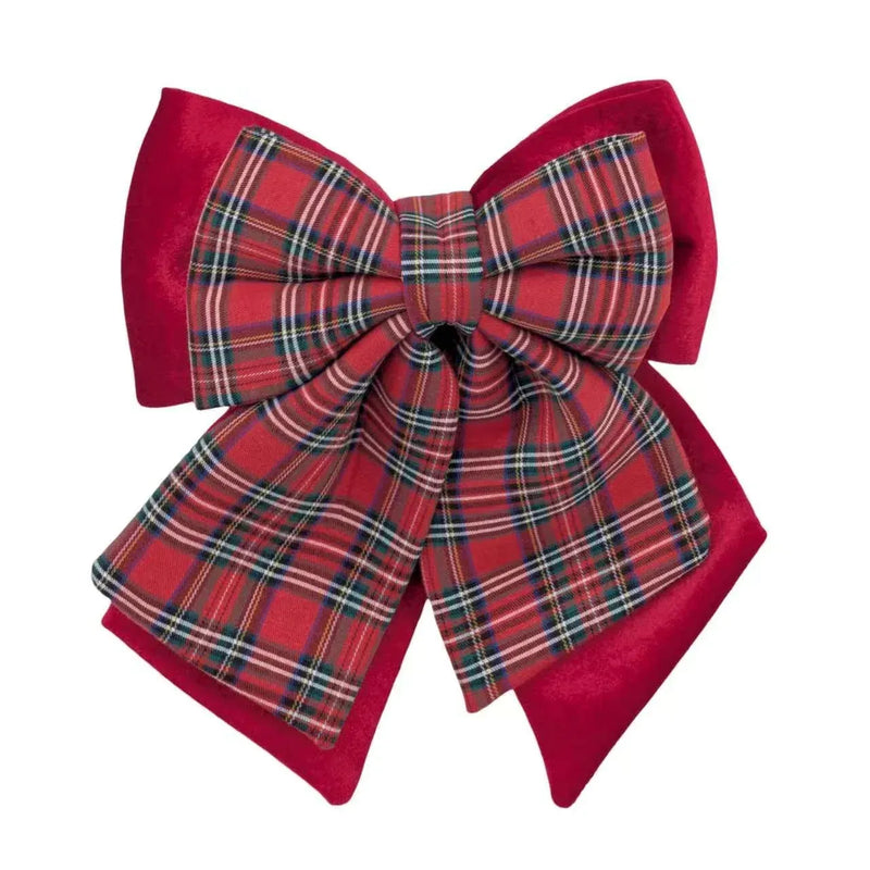 Christmas Layered Velvet & Tartan Bow, 35 x 40 cm – Bulk Buy x12