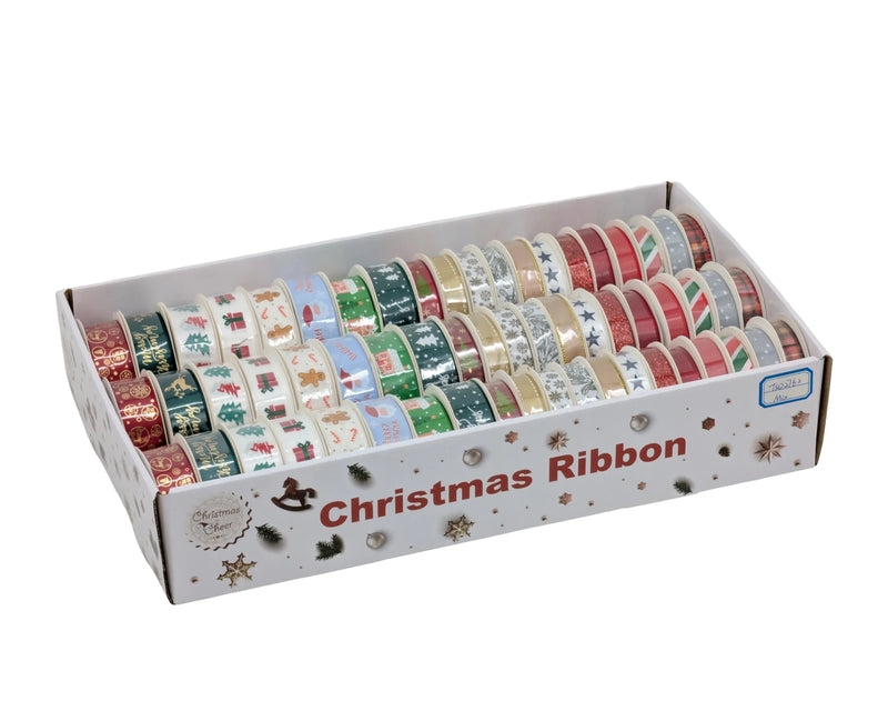Christmas Ribbon, Assorted Sizes and Designs – Bulk Buy x60