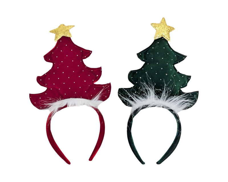 Christmas Velvet Tree Hair Band, 30 cm – 2 Assorted Designs, Bulk Buy x24