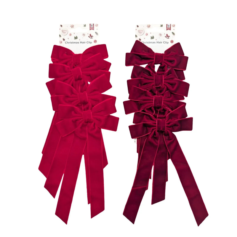 Christmas Red & Burgundy Velvet Bow, 11 x 20 cm – Pack of 4, 2 Assorted Designs, Bulk Buy x24