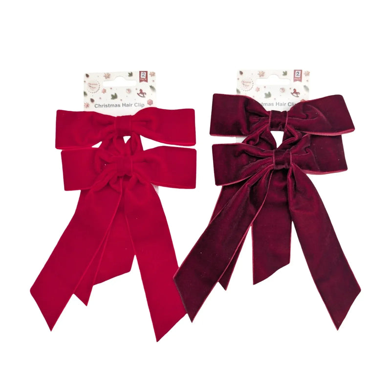 Christmas Red & Burgundy Velvet Bow, 14 x 20 cm – Pack of 2, 2 Assorted Designs, Bulk Buy x24