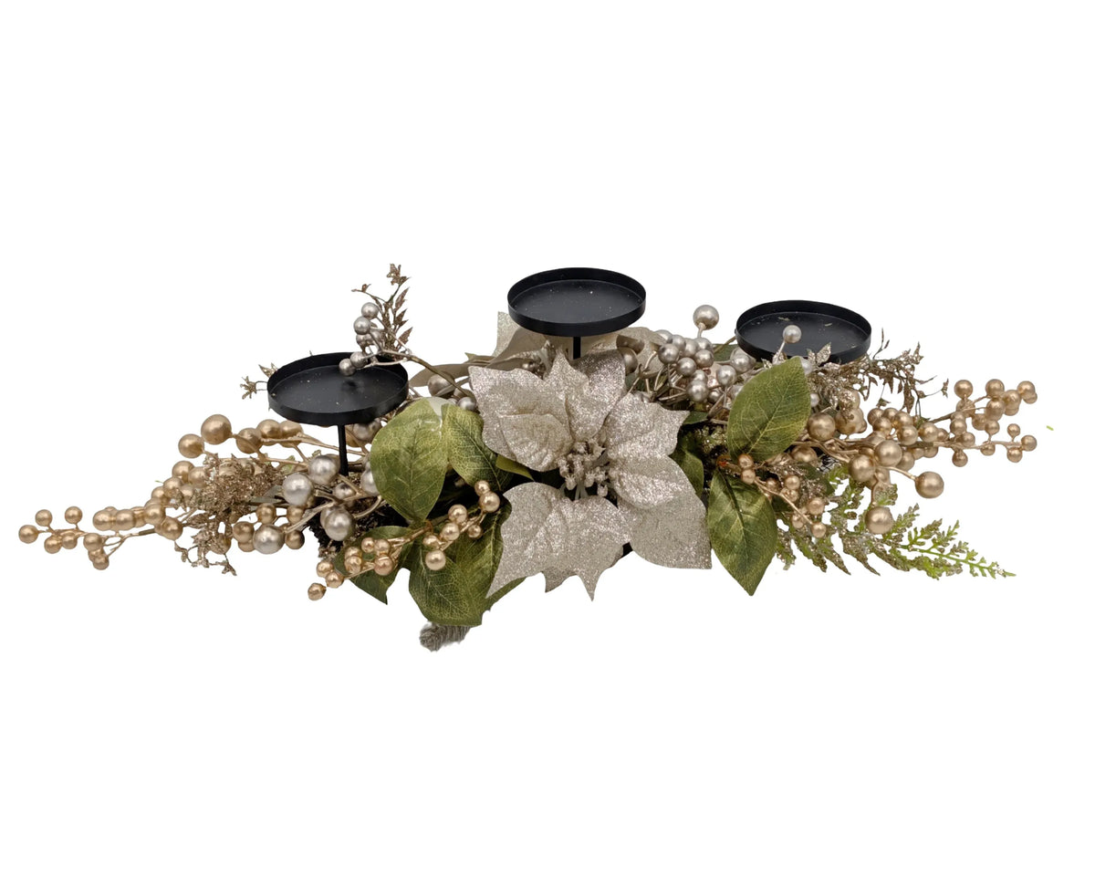 Christmas Champagne Poinsettia Luxe Centrepiece, 71 cm – Bulk Buy x3