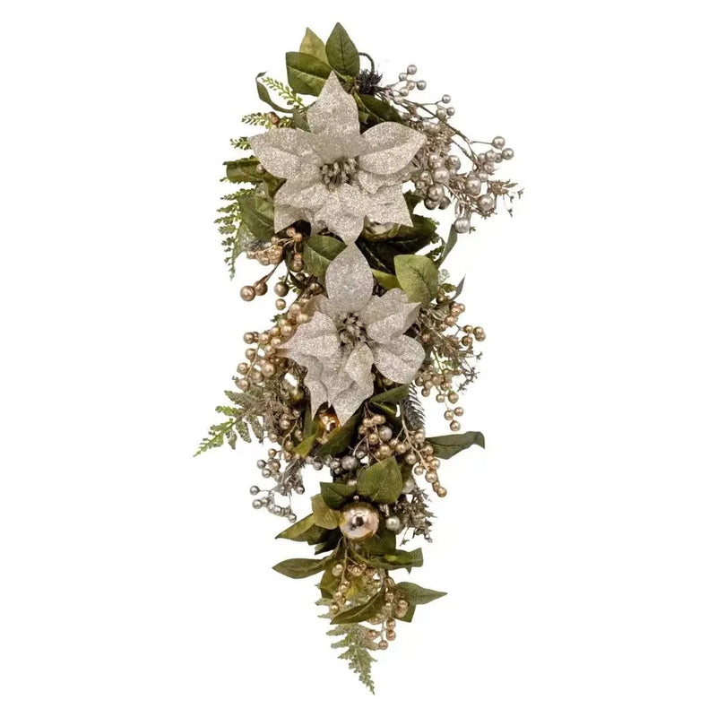 Christmas Champagne Poinsettia Luxe Teardrop, 71 cm – Bulk Buy x4