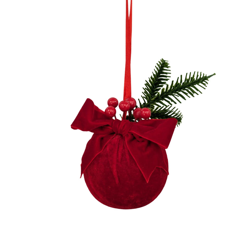 Christmas Red Velvet Bauble with Ornament, 10 cm – Bulk Buy x24