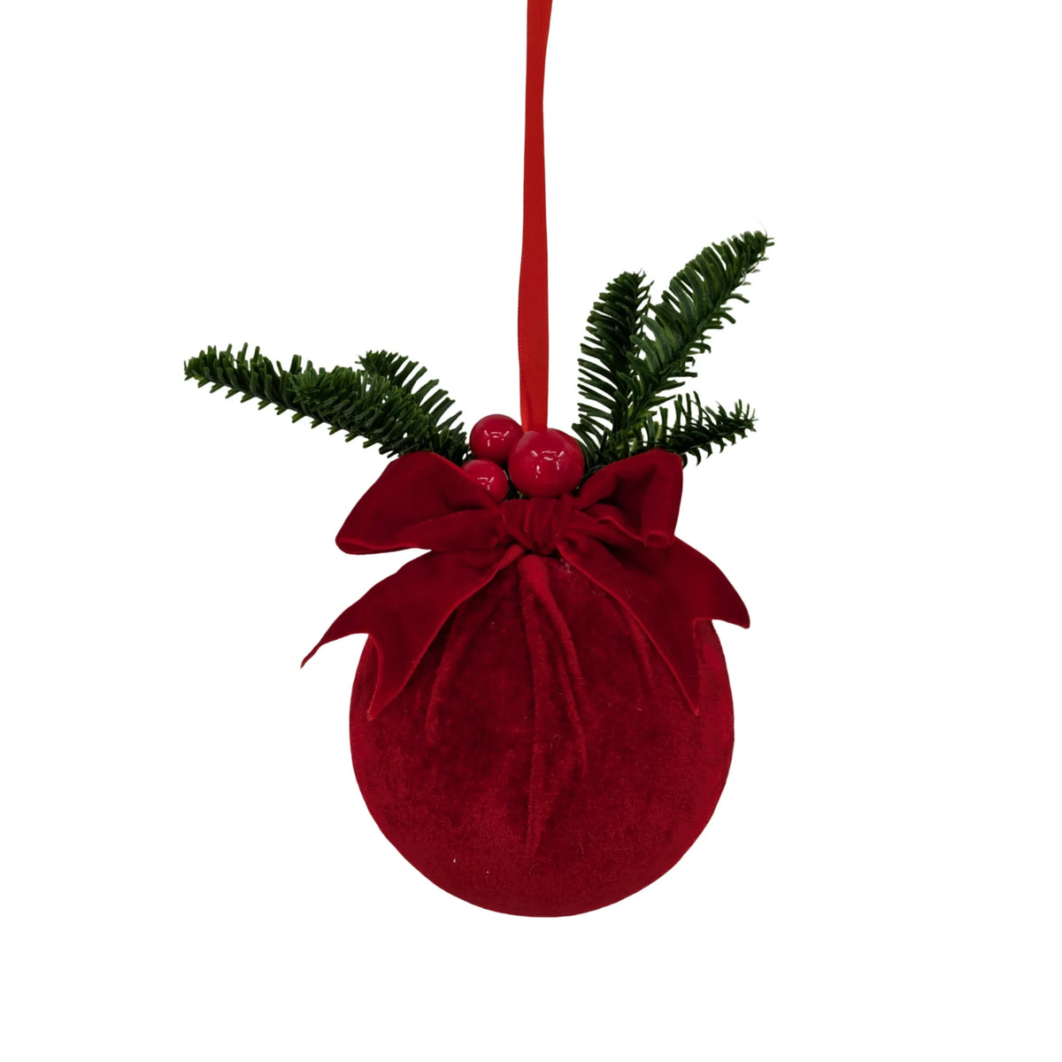 Christmas Red Velvet Bauble with Ornament, 15 cm – Bulk Buy x24