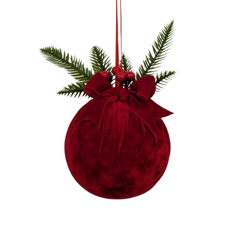 Christmas Red Velvet Bauble with Ornament, 18 cm – Bulk Buy x12