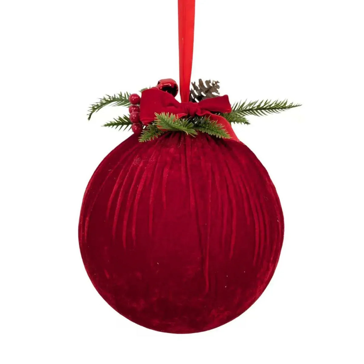 Christmas Red Velvet Bauble with Ornament, 30 cm – Bulk Buy x6