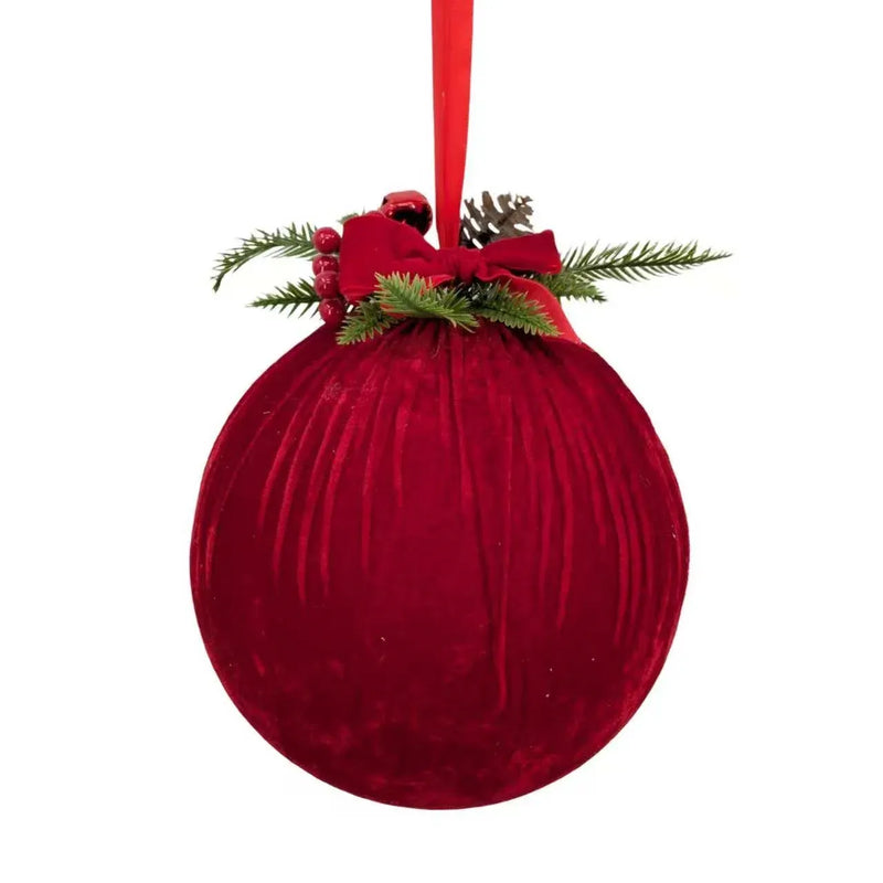 Christmas Red Velvet Bauble with Ornament, 30 cm – Bulk Buy x6