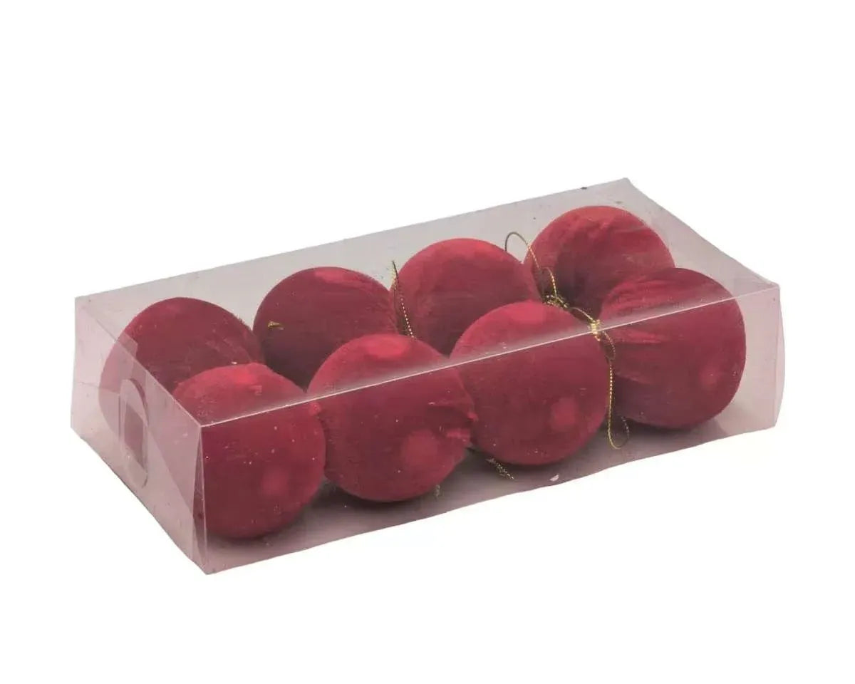 Christmas Red Velvet Bauble, 6 cm dia. – Pack of 8, Bulk Buy x24