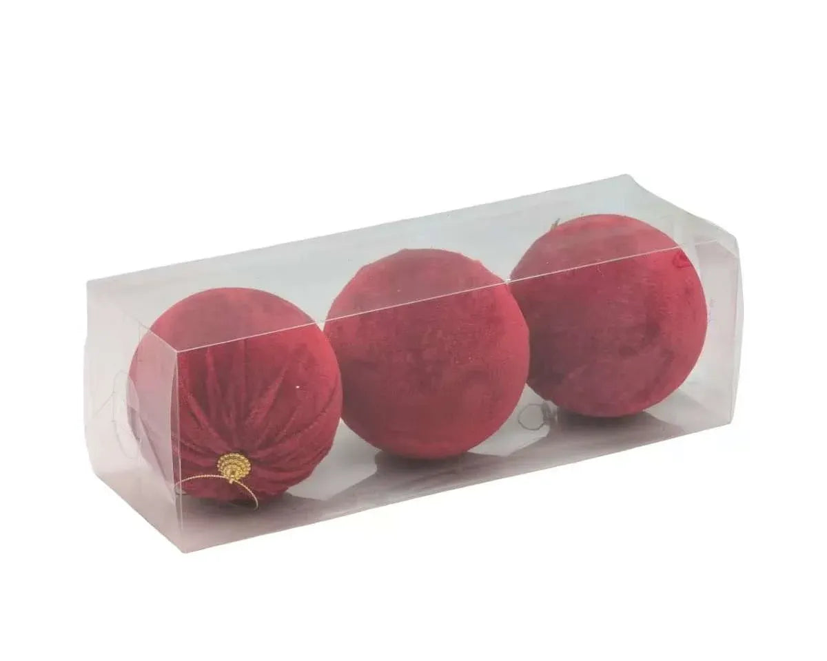 Christmas Red Velvet Bauble, 10 cm dia. – Pack of 3, Bulk Buy x12
