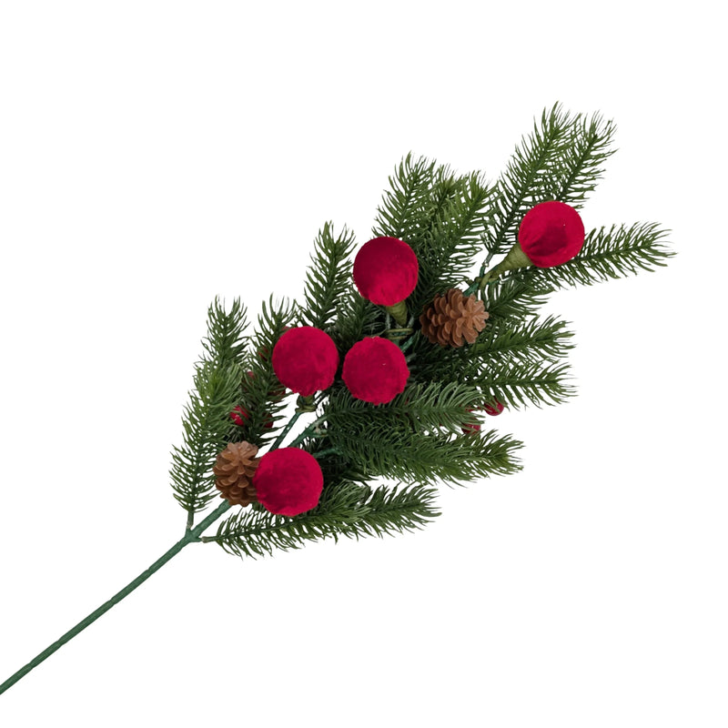 Christmas Red Velvet Bauble Spray, 62 cm – Bulk Buy x12