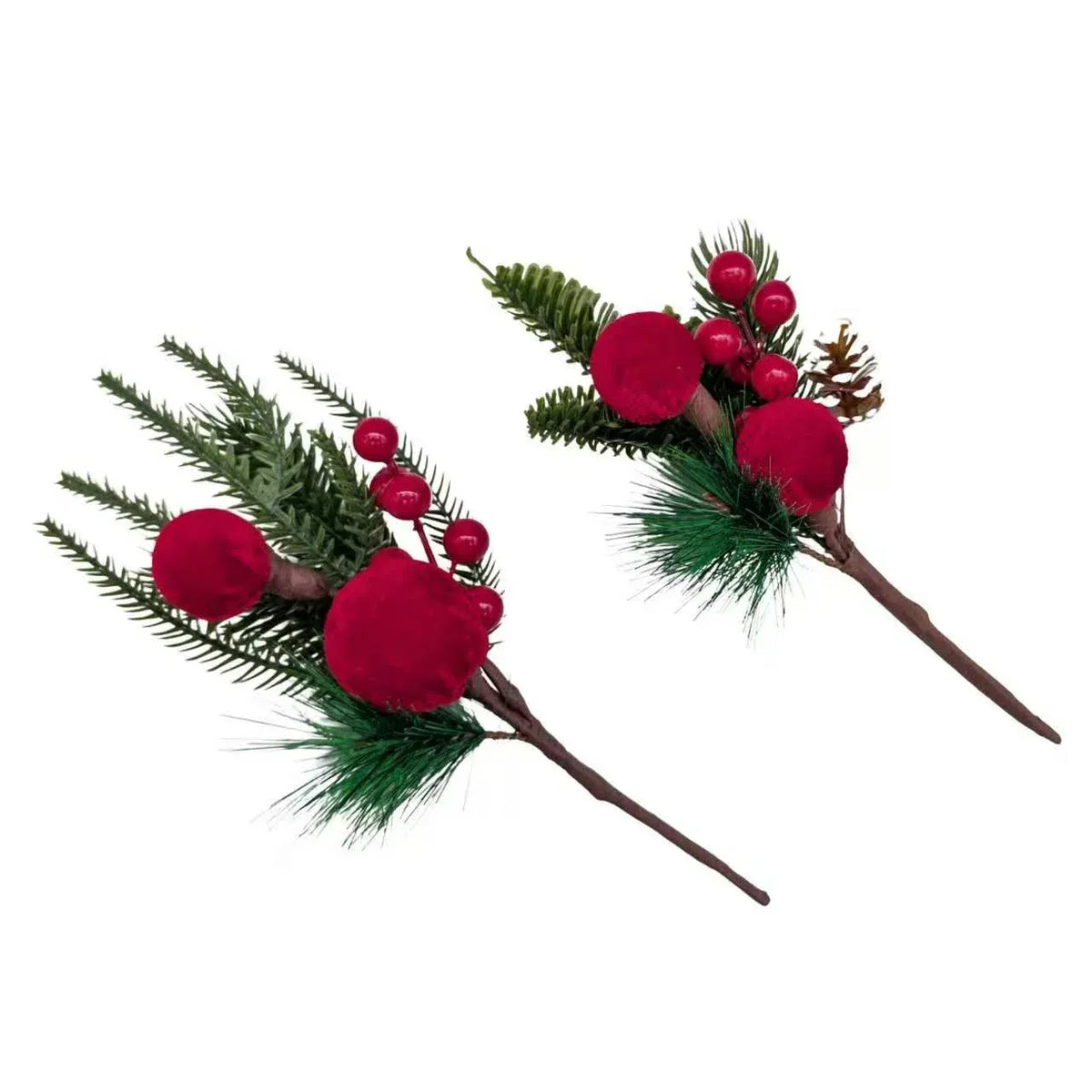 Christmas Red Velvet Bauble Pick, 24 cm – 2 Assorted Designs, Bulk Buy x24