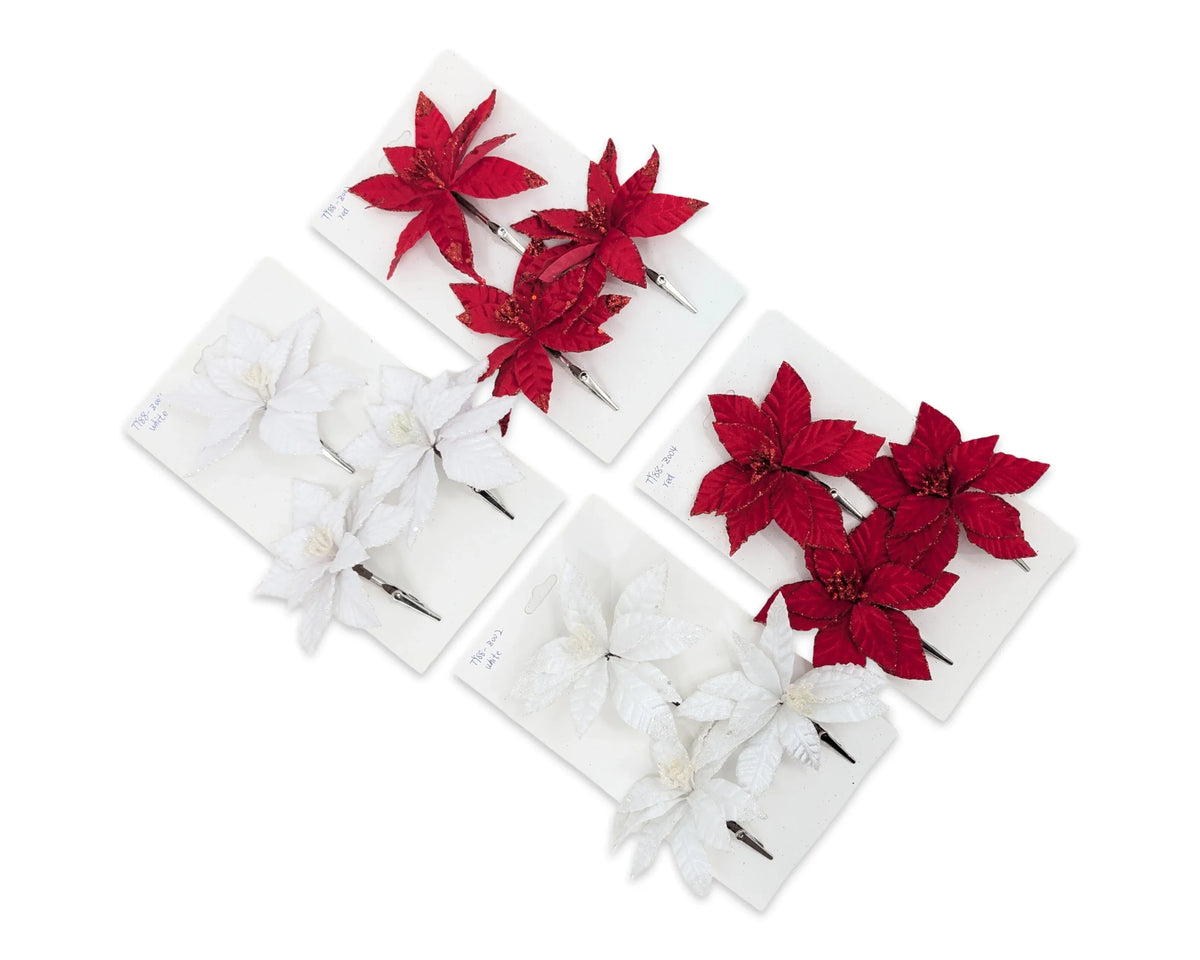 Christmas Small Poinsettia, 9 x 10 cm – Pack of 3, 4 Assorted Designs, Bulk Buy x24