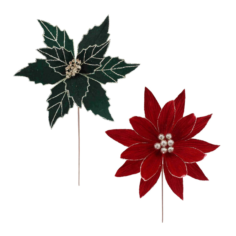 Christmas Red & Green Poinsettia, 30/34 x 30 cm – 2 Assorted Designs, Bulk Buy x24