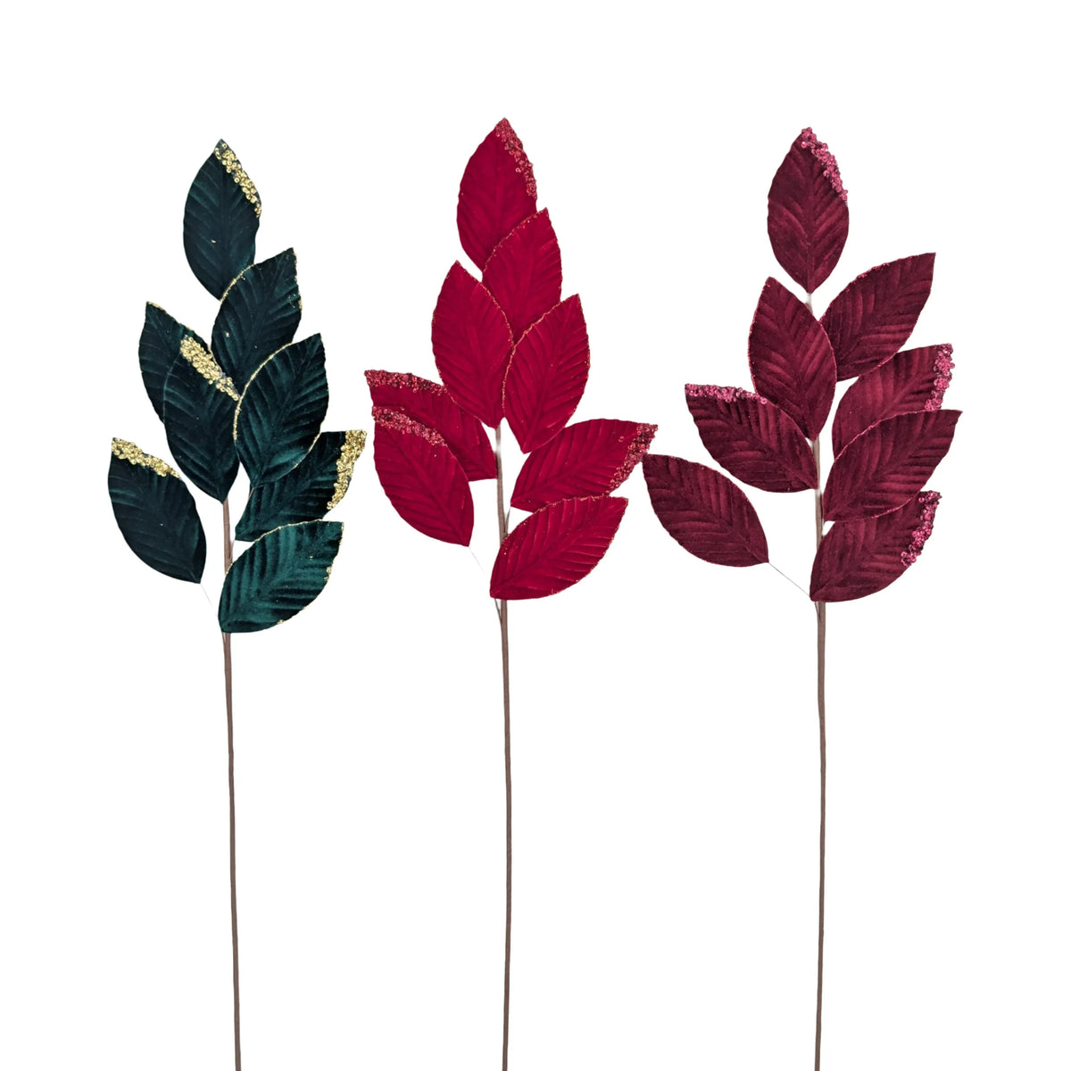 Christmas Velvet Leaf Pick, 71 cm – 3 Assorted Designs, Bulk Buy x24