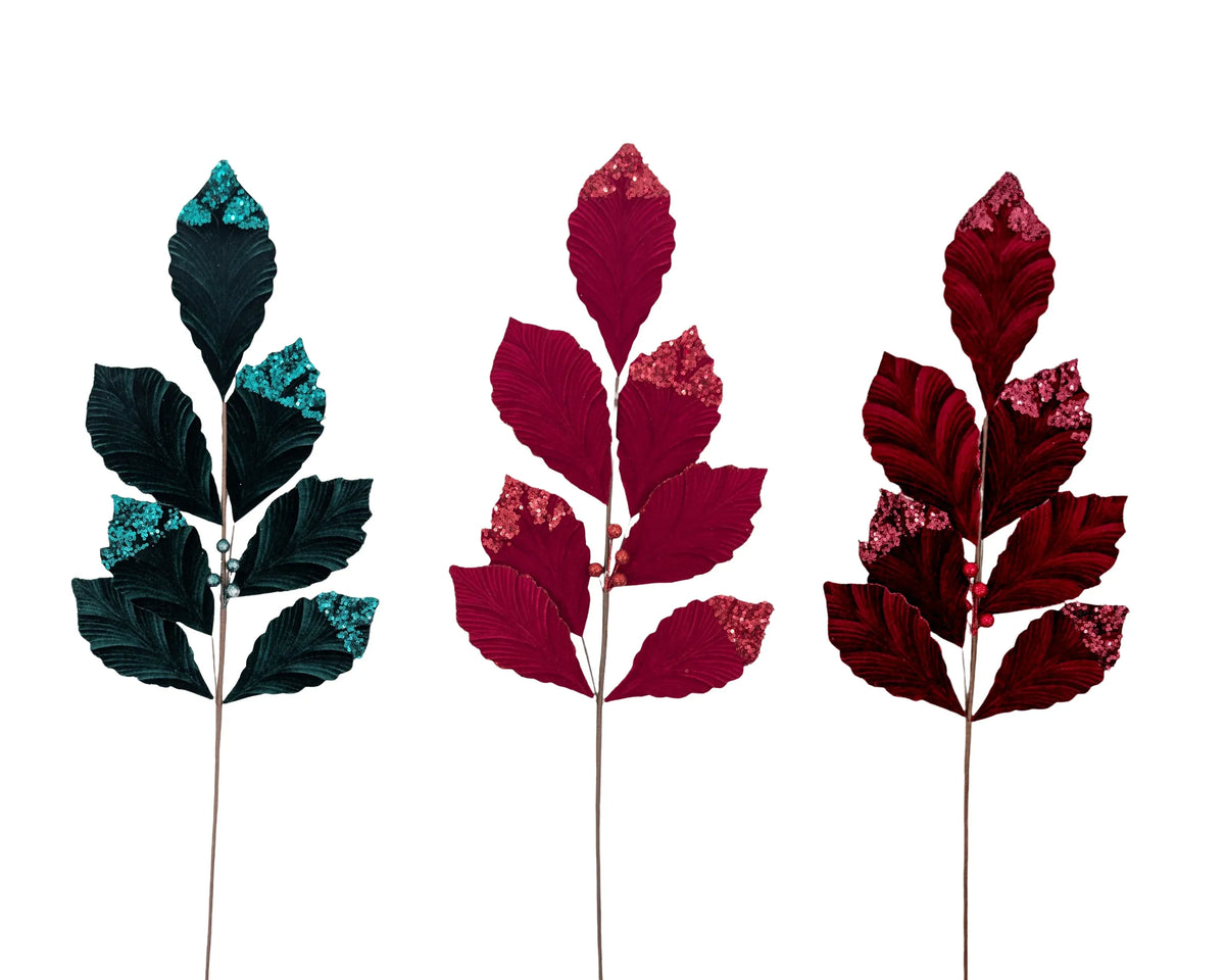 Christmas Velvet Leaf Pick, 76 cm – 3 Assorted Designs, Bulk Buy x24