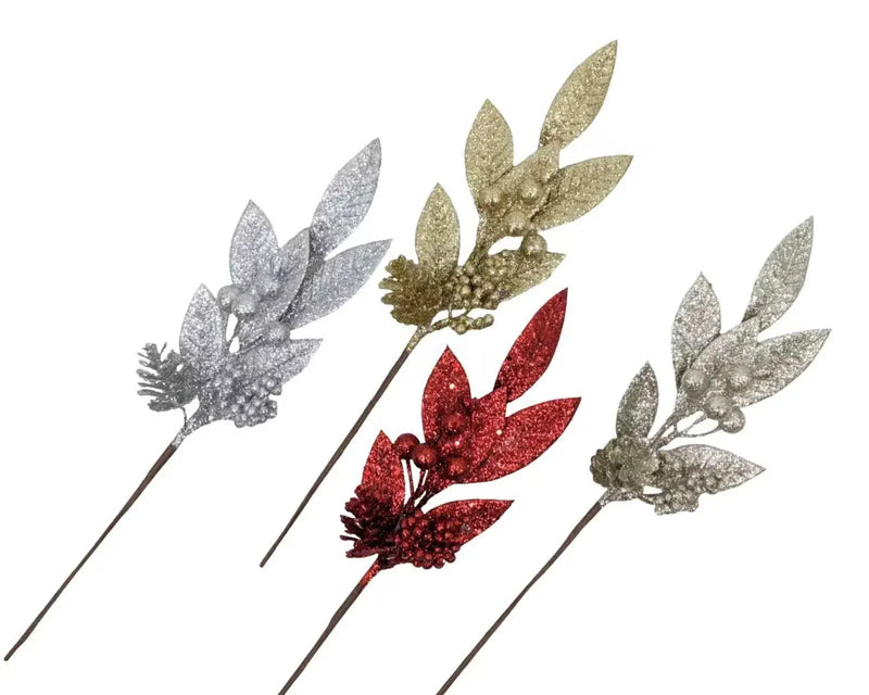 Christmas Glitter Pick, 36 cm – 4 Assorted Designs, Bulk Buy x36