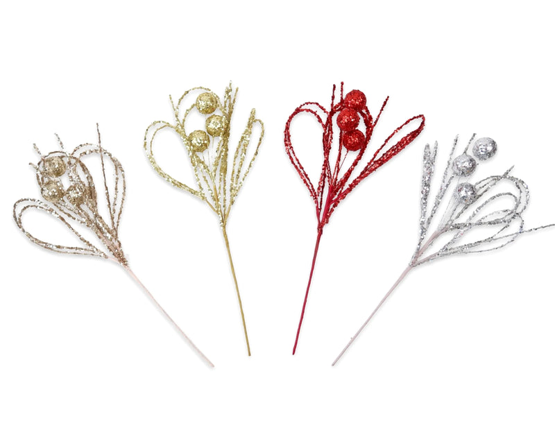 Christmas Glitter Pick, 52 cm – 4 Assorted Designs, Bulk Buy x24
