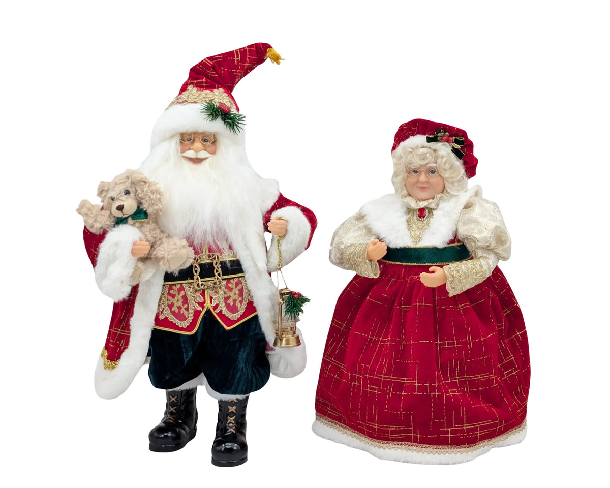 Christmas Red Velvet Mr & Mrs Claus, 40/45 cm H – 2 Assorted Designs, Bulk Buy x4