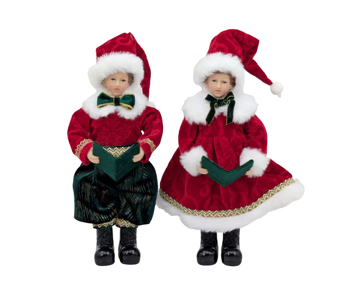 Christmas Red Velvet Children Caroler, 25 cm – 2 Assorted Designs, Bulk Buy x4