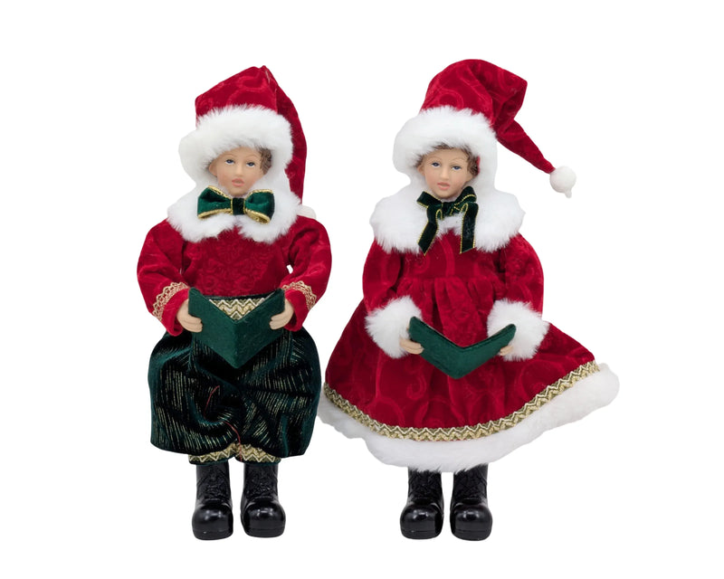 Christmas Red Velvet Children Caroler, 25 cm – 2 Assorted Designs, Bulk Buy x4