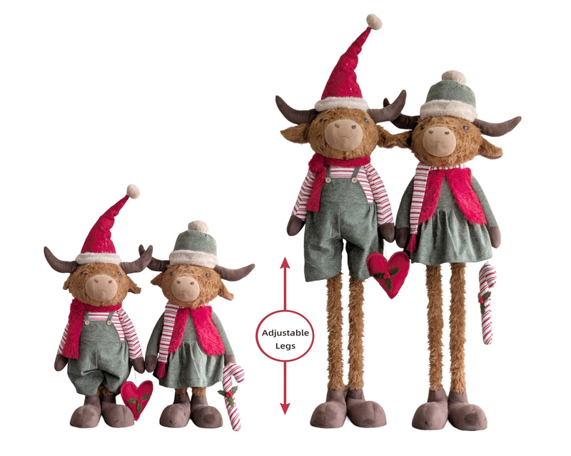 Christmas Highland Cow with Extendable Legs, 31 x 27 x 148 cm – 2 Assorted Designs, Bulk Buy x2