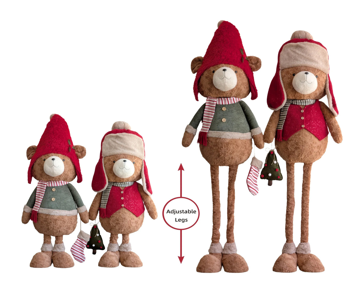 Christmas Teddy Bear with Extendable Legs, 45 x 35 x 173 cm – 2 Assorted Designs, Bulk Buy x2