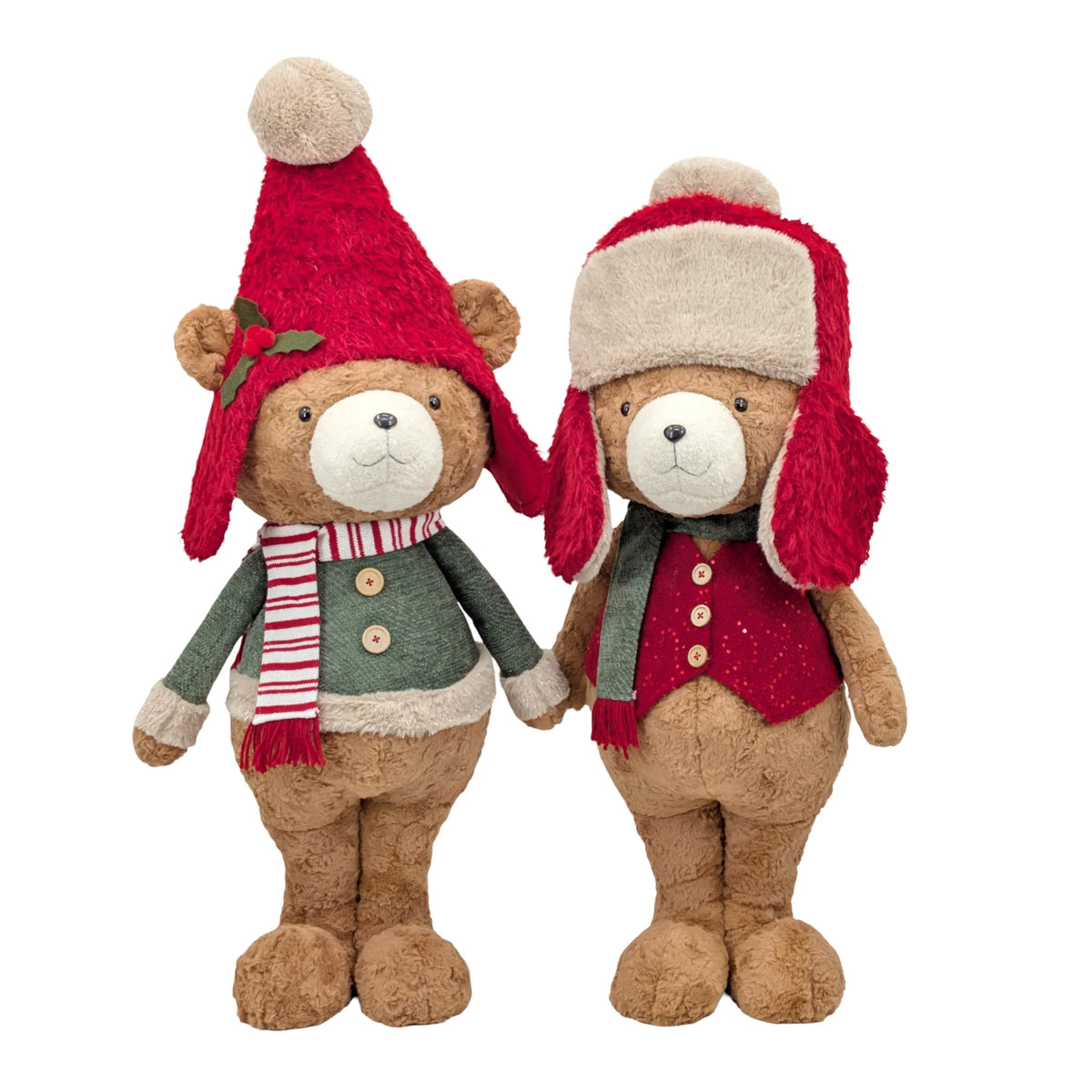 Christmas Standing Teddy Bear, 36 x 24 x 90 cm – 2 Assorted Designs, Bulk Buy x2