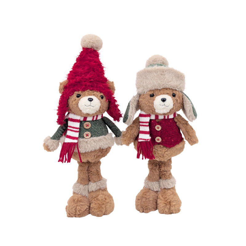 Christmas Standing Teddy Bear, 15 x 9 x 40 cm – 2 Assorted Designs, Bulk Buy x6