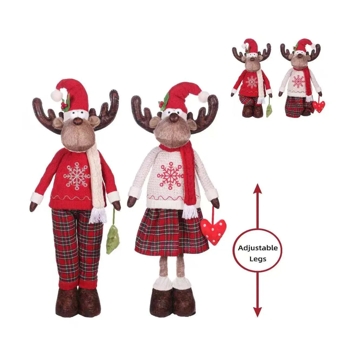 Christmas Extendable Standing Deer, 30 x 20 x 66-87 cm – 2 Assorted Designs, Bulk Buy x4