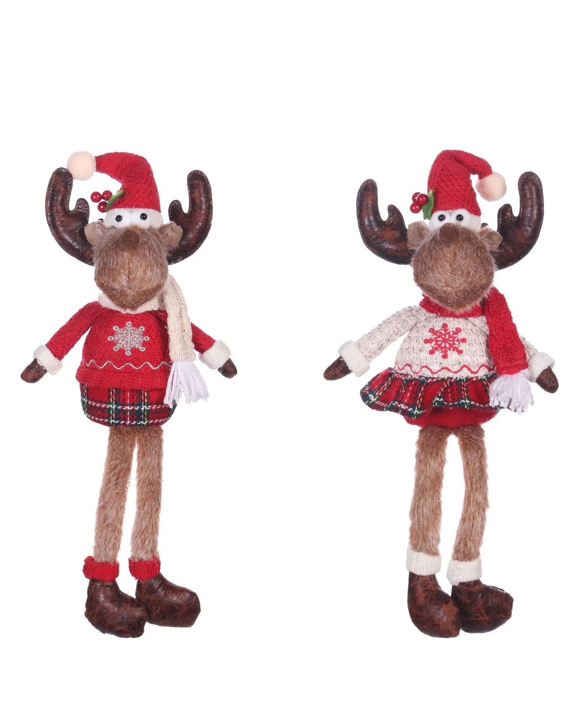 Christmas Sitting Reindeer with Dangling Legs, 16 x 12 x 41 cm – 2 Assorted Designs, Bulk Buy x12