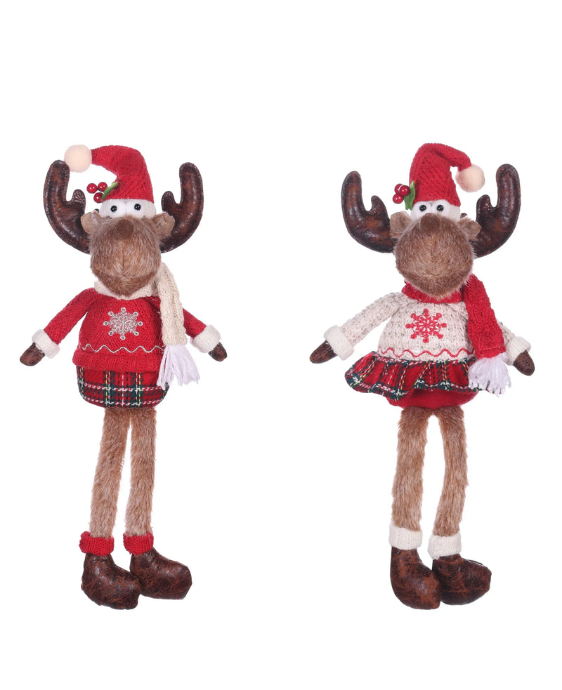 Christmas Sitting Reindeer with Dangling Legs, 16 x 12 x 41 cm – 2 Assorted Designs, Bulk Buy x12