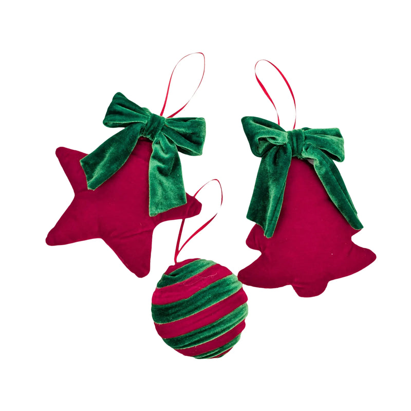 The Velvet Christmas Hanger, 9/15 cm – 3 Assorted Designs, Bulk Buy x24