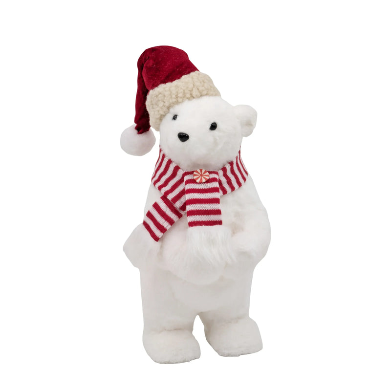 Christmas Stripe & Snow Standing Bear, 19 x 15 x 39 cm – Bulk Buy x4