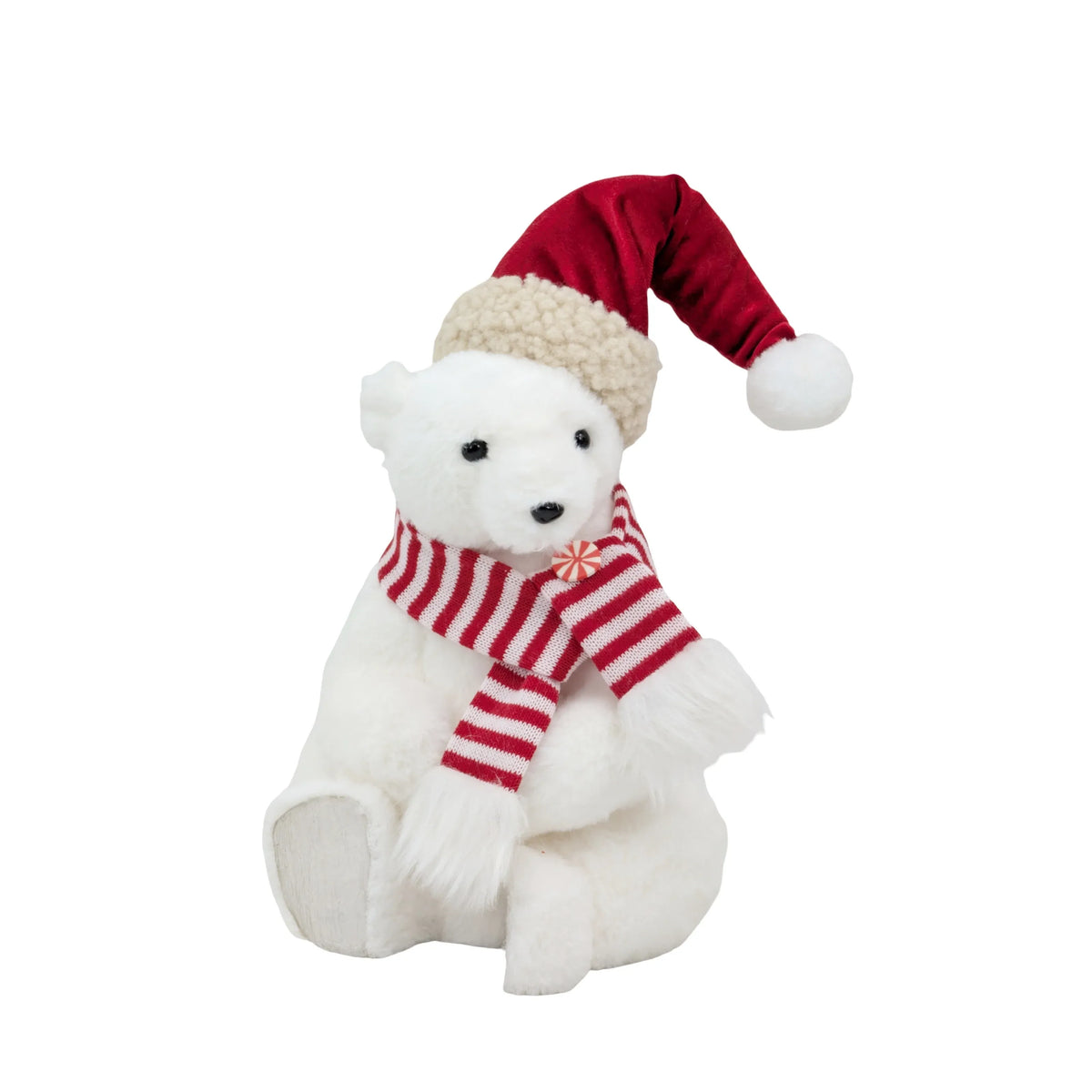 Christmas Stripe & Snow Sitting Bear, 18 x 18 x 31 cm – Bulk Buy x4
