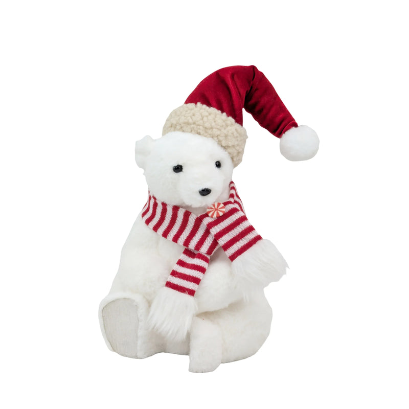 Christmas Stripe & Snow Sitting Bear, 18 x 18 x 31 cm – Bulk Buy x4